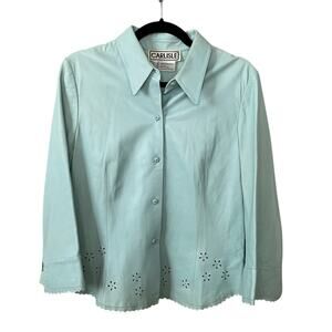 Carlisle Leather Shirt Jacket Women's Size 8 Laser Cut Button Front Blue